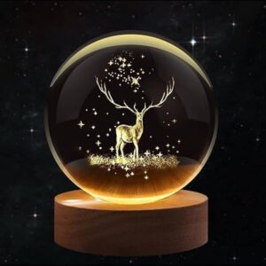3D Night Deer Forest Lamp Crystal Ball Lamp Night Light with Wooden Base