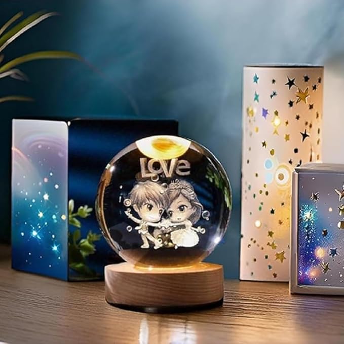 Love 3D Crystal Ball Night Light with LED Wooden Stand LED USB Table Lamp for All - Image 4