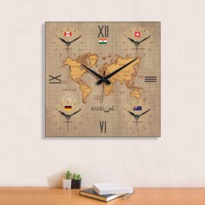 Around The World In 24 Hours Wall Clock - Brown