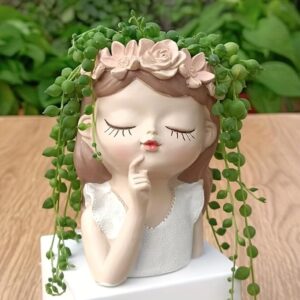 Polyresin Pot Cute Mufler Girl Succulent Planter Pot