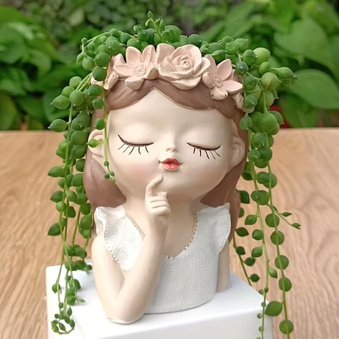 Polyresin Pot Cute Mufler Girl Succulent Planter Pot