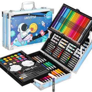WISHKEY 145 Pieces Art Set for Kids with Space Theme Storage Case, Art and Craft Supplies Kit for Drawing and Painting with Oil Pastel, Water Color, Color Pencils, Sketch Pen
